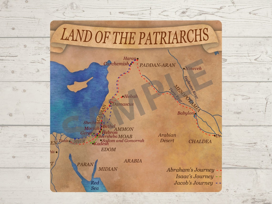 Map of Abraham's Journey, Map of Biblical Patriarchs, Old Testament Map, Book of Genesis, for ...