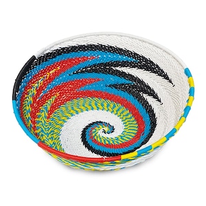 Vibrant Zulu Telephone Wire Bowl - Handmade South African Art & Modern Decor - Decorative Basket - Free Shipping