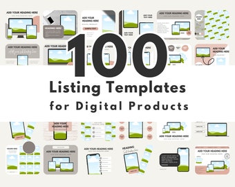 100 plantillas de listado de productos digitales / Paquete de plantillas de maquetas de listado de Etsy / Editar en plantillas de Canva