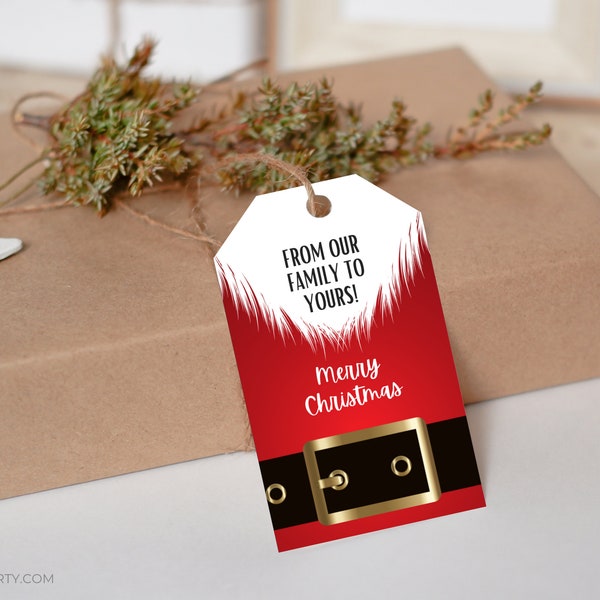 Editable Christmas Gift Tag, Santa Suit Favor Hang Tags For Holiday, Classroom Treat Note, Printable Custom Party, Customize Your Kraft Bag