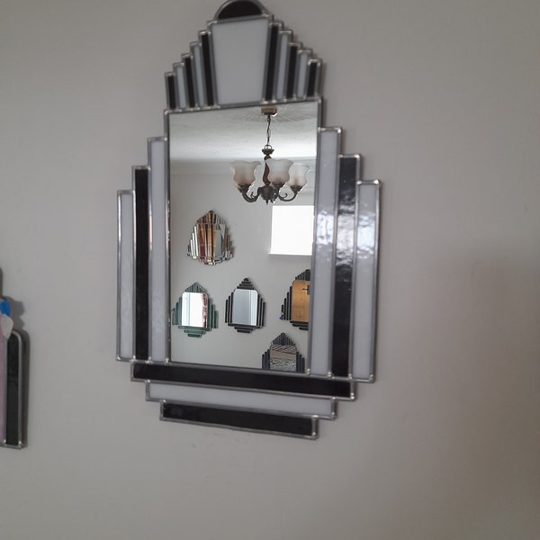 Classic Black & White Art Deco style Stained Glass Mirror