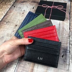 Tarjetero, Cartera de piel personalizada, Tarjetero para mujer, Monedero con monograma inicial, Regalo de Navidad, 3.er aniversario de boda para él