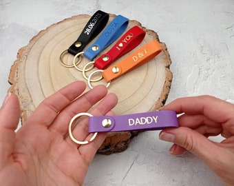 Leather Keyring Personalised, Leather Keychain, Key Fob For Gift, Custom Stamped Initial Keyring, Gift For Him Her, Xmas Gift For Dad