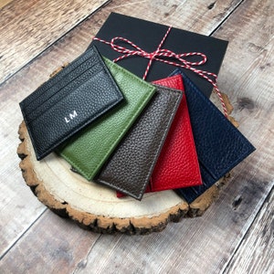 Tarjetero de cuero, billetera delgada para tarjetas de crédito, billetera de cuero personalizada, billetera para ella y él, tarjetero de viaje, regalo de San Valentín, mamá y papá