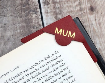 Personalised Corner Bookmark, Leather Bookmark For Mum, Mothers Day Gift, Birthday Gift Her, Anniversary Gift Book Lover, Teacher Gift, Name