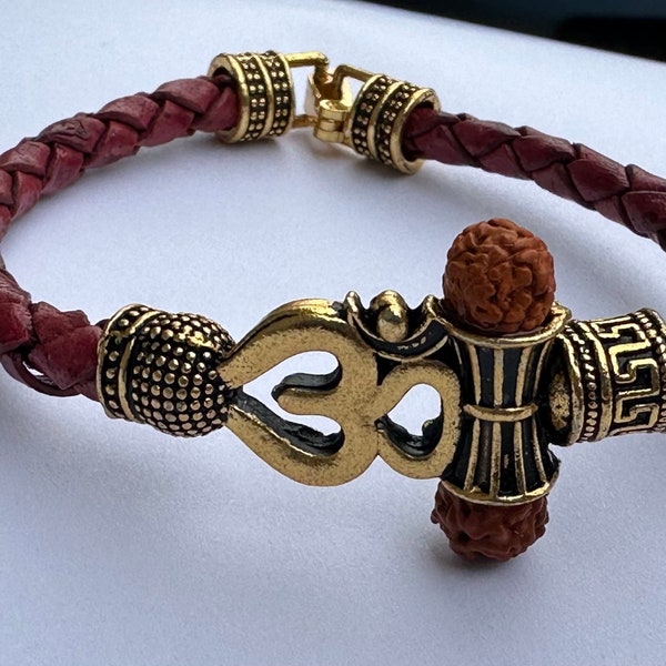 Rudraksha Trishul Om leather Bracelet Jewelry Indian Jewellery