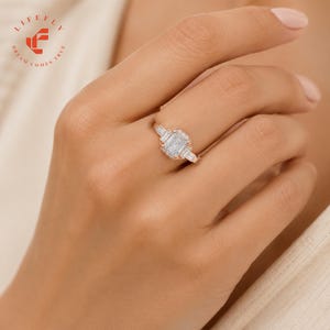 0.78 CTW Radiant Lab Diamant Ring in 9K 14K 18K Gold | Art Deco Verlobungsring | Hochzeitsgeschenk für Sie