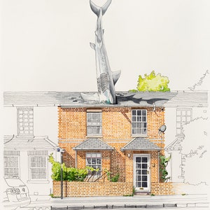 The Headington Shark, Oxford, UK. A3 and A4 giclée prints available.