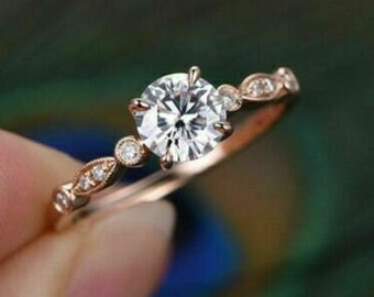 Anillo de compromiso, Anillo de diamantes de boda, Anillo de diamantes de talla redonda de 2,2 quilates, Chapado en oro rosa de 14 quilates, Anillo de diamantes, Joyería fina, Regalo para hija