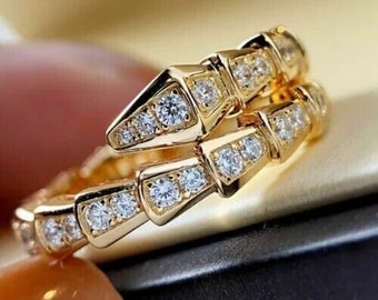 Bague diamant pour femme, bague de fiançailles serpenti, plaqué or jaune 14 carats, bague diamant serpent, alliance bypass, cadeaux personnalisés