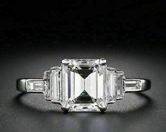2.6 Ct Emerald Cut Diamond Ring, Classic Engagement Ring, 14K White Gold Ring, Glamorous Wedding Ring, Fine Rings For Women, Gift For Her
