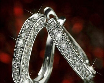 Créoles, plaqué or blanc 14 carats, diamants 1,9 ct, boucles d'oreilles pour mariage moderne, bijoux en diamant, cadeau de Saint-Valentin pour femme