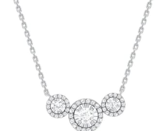 Collier de mariage trois pierres, collier de diamants de 3,2 carats, collier en or blanc 14 carats, pendentif avec chaîne, cadeaux de mariage, cadeaux d'anniversaire pour elle