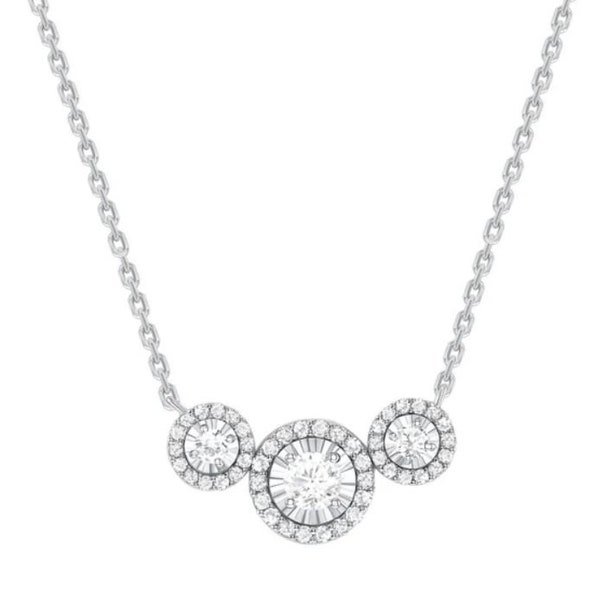 Three Stone Wedding Necklace, 3.2Ct Simulated Diamond, 14K White Gold Necklace, Pendant With Chain, Wedding Gifts, Anniversary Gifts For Her