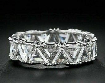 925 Sterling Silver, Splendid Eternity Wedding Band, Trillion Cut 3.1 Ct Diamond, Spectacular Engagement Ring For Her, Fancy Wedding Band