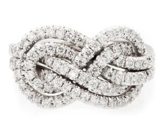 Anello di fidanzamento doppio infinito fantasia, anello di diamanti nuziali, anello in oro bianco 14K, regalo personalizzato per la moglie, anello di diamanti per le donne