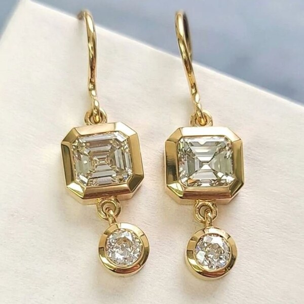 Pendientes colgantes de ropa de fiesta para mujer, Pendientes de diamantes, Chapado en oro amarillo de 14 quilates, Pendientes de diamantes colgantes, Pendientes de oro, Regalos de boda, Pendientes