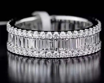 Anillo de diamantes de talla baguette de 3,1 ct, plata de ley 925, alianza de boda moderna de eternidad, anillo de compromiso de lujo para ella, alianza de boda elegante