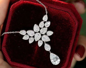 Collar de diamantes, magnífico collar con cadena, collar de oro blanco de 14 qt, collar caro de diamantes de 6,5 quilates, regalo de aniversario para una esposa encantadora