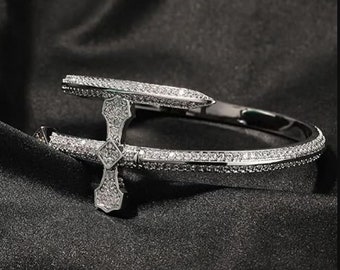 Bracciale da uomo con pavé di diamanti, braccialetto con bypass a freccia, braccialetto in argento 14K, braccialetto di diamanti per uomo, braccialetto da uomo, regali di nozze da uomo