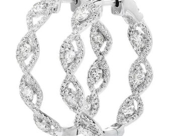 Boucles d'oreilles diamant de 4,2 carats, créoles diamant torsadées, or blanc 14 carats, créoles infinity Huggie, boucles d'oreilles de mariée, cadeaux d'anniversaire