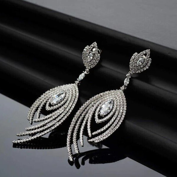 Bridal Wedding Earrings, Drop Dangle Earrings, Partywear Diamond Earrings, 14K White Gold, 2.50 Ct Pear Diamond Earrings, Anniversary Gifts