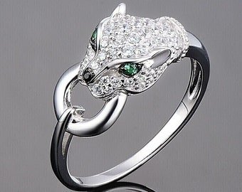 Penther Form Diamant Ring, Silber Tiger Ring, Verlobungsring für Frauen, Panther Goldring, Jubiläumsring, Geschenk für Tiger-Liebhaber