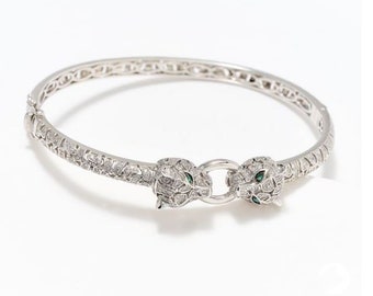 Panther Armreif Armband, Herren Diamant Armband, 14K Silber Armband, 4.26 Ct Diamant Armband, Unisex Armband