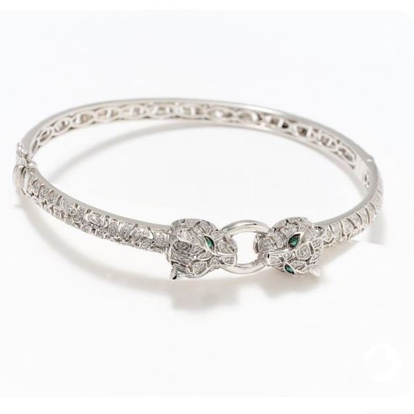 Panther Armreif Armband, Herren Diamant Armband, 14K Silber Armband, 4.26 Ct Diamant Armband, Unisex Armband