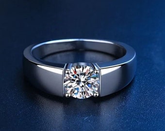 Solitär Verlobungsring, farbloser Moissanit Ring, 14K Weißgold, Ring für Frauen, Jubiläumsgeschenk für sie, Versprechen Ehering