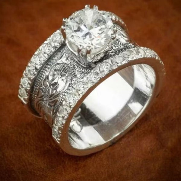 Ehering, Ring im Vintage-Stil, Ring für Frauen, 14K Weißgold, Verlobungsring, filigranes Inspire-Diamantband, Geschenk für Sie