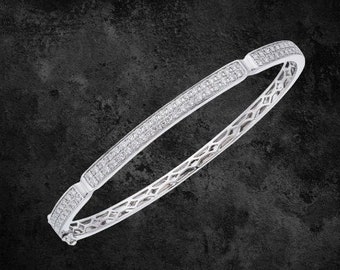 Men's Diamond Bangle Bracelet, Pave Set Bracelet, Hip Hop Bracelet, 14K Silver Bracelet, 3.10 Ct Diamond, Mens Bracelet, Men's Wedding Gifts