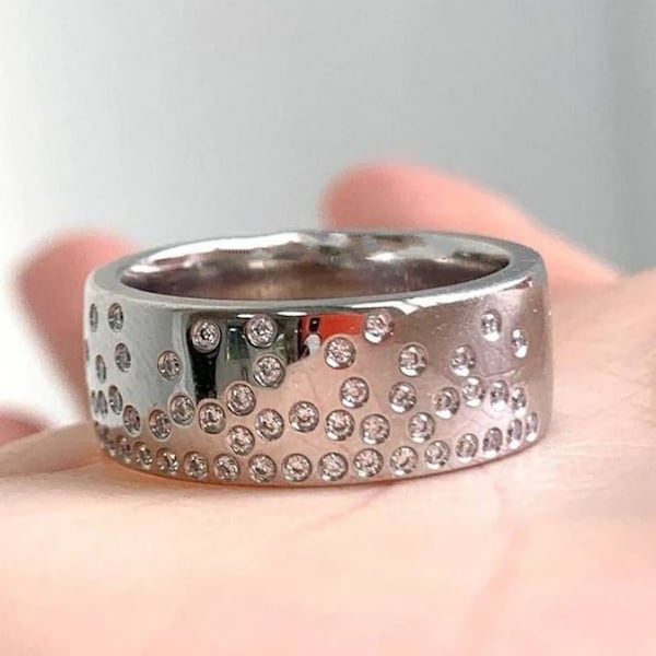 Banda de declaración para hombres, banda de diamantes de 2,1 qt, banda de oro blanco de 14 qt, regalo personalizado para él, regalo de aniversario, banda de diamantes de diseño, banda de regalo