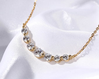 Eenvoudige stijl ketting, ronde geslepen 3.5CT diamanten halsketting, ketting met ketting, 14K geel goud vergulde ketting, jubileumgeschenken, ketting