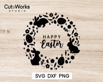SVG Plotterdatei Easter Wreath - Rabbit - Spring Flower Plotter - Cricut - PNG DXF -  Schnittdateien, Plotter File, Bundle, easter bunny