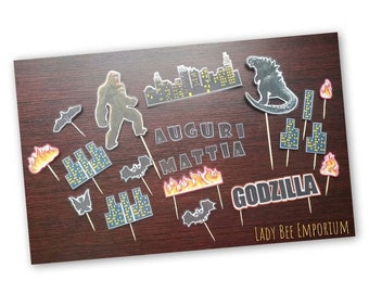 Set topper + decorazioni a tema Godzilla vs King Kong