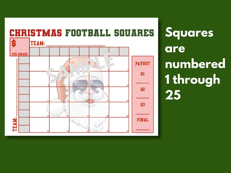 25 Football Squares Template Printable Editable PDF Christmas Football