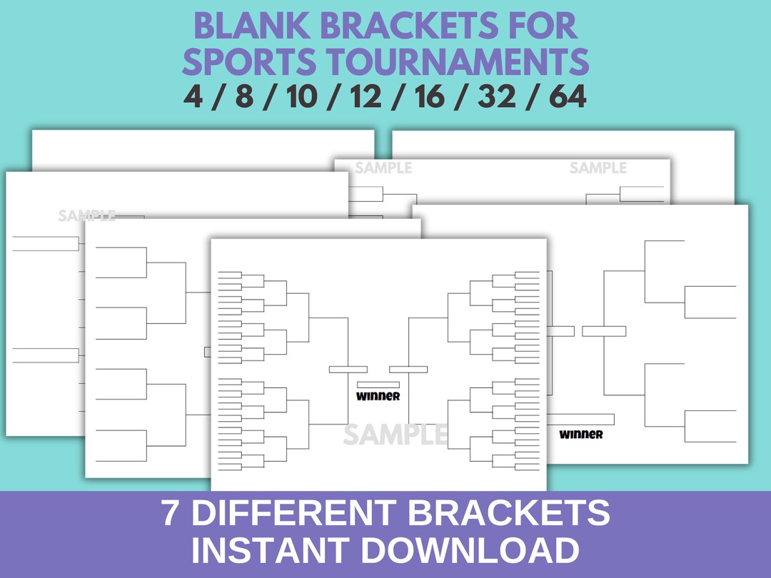 Sports Brackets Printable, 4, 8, 10, 12, 16, 32, 64 Team Bracket ...