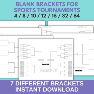 Sports Brackets Printable, 4, 8, 10, 12, 16, 32, 64 Team Bracket, Tournament Template, Blank Bracket, March Madness, Single Elimination, PDF