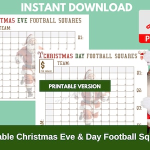 Printable Football Squares Template Christmas Football Fundraiser Christmas Football Betting Game Football Square Grid PDF Christmas Game