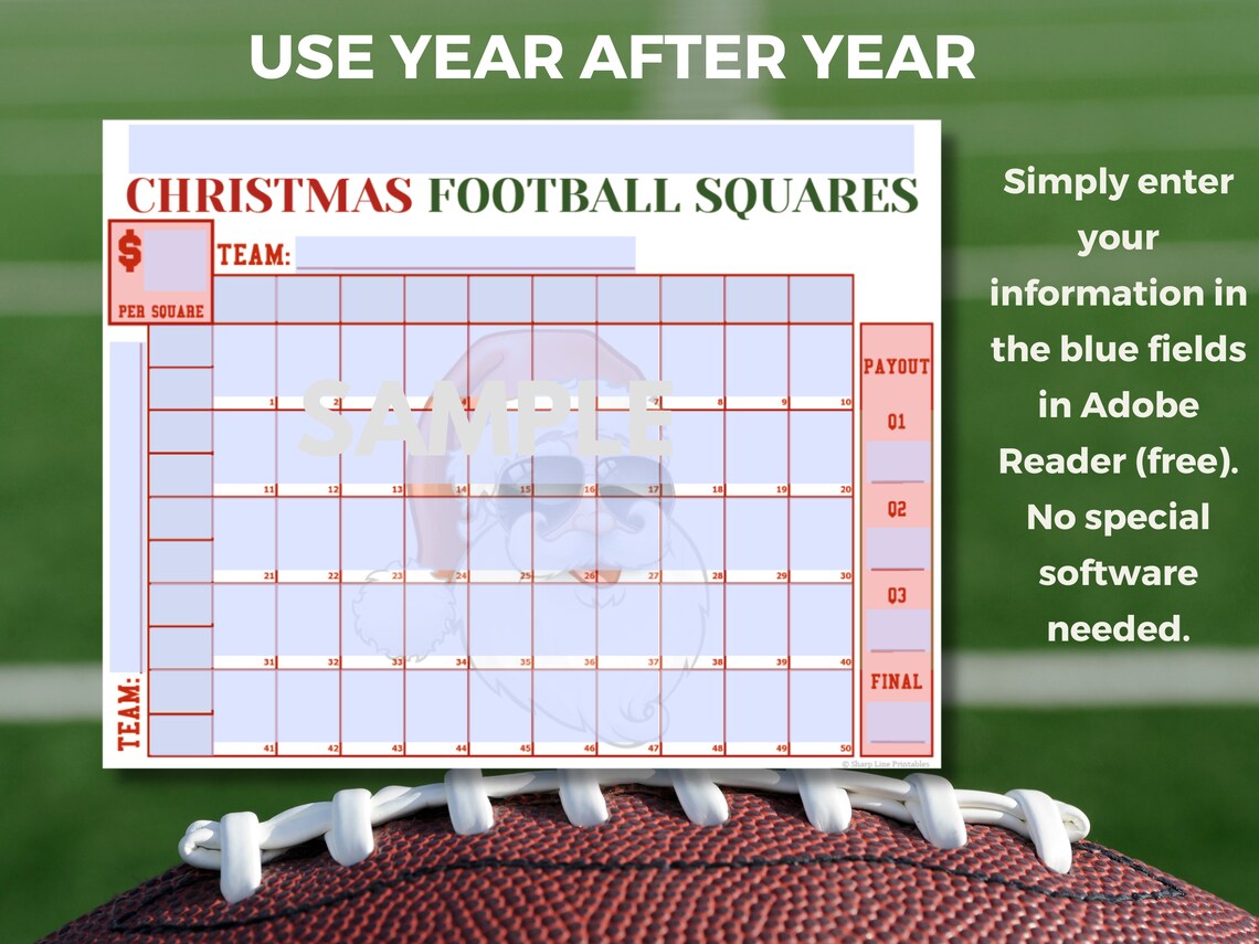 50 Football Squares Template Printable Editable PDF Christmas Football