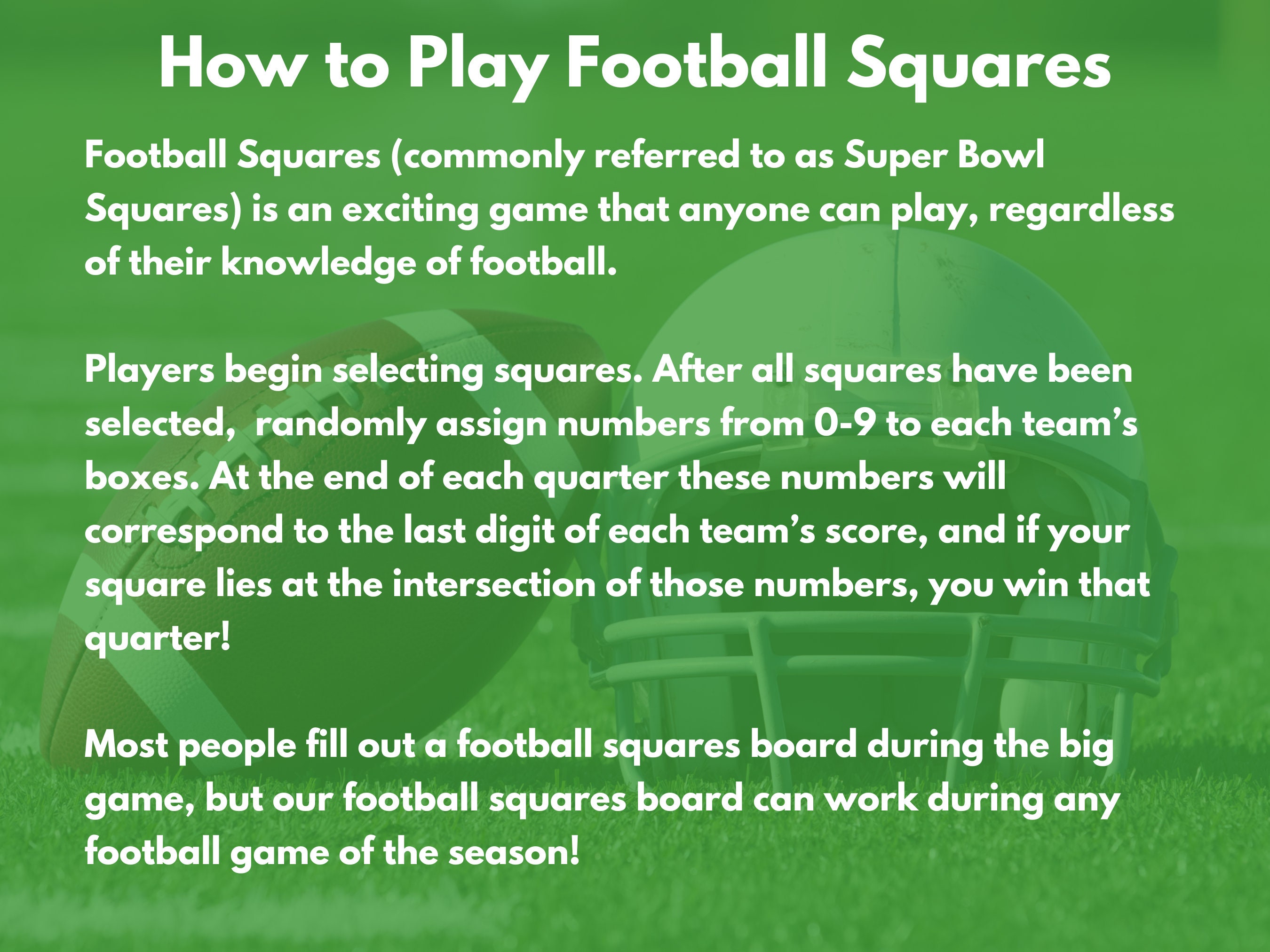 50 Football Squares Template Printable Christmas Football Fundraiser