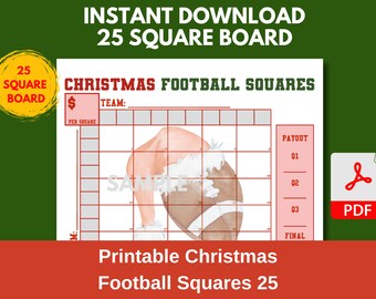 Sjabloon kerstvoetbalvierkanten: raster van 25 vierkante (afdrukbare pdf)