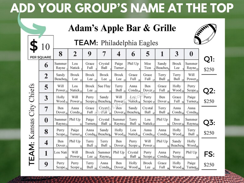 Football Squares Template Fillable Football Squares Game Printable Football Squares Template Fillable Football Squares Game Printable
