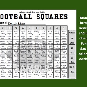 Editable Football Squares Template Printable Editable PDF Football ...
