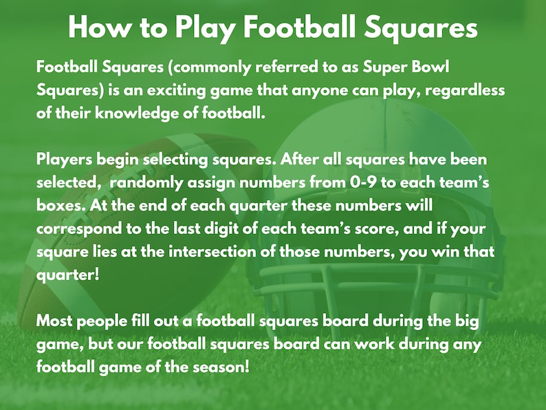 Printable Football Squares Template: Big Game (PDF) - Etsy