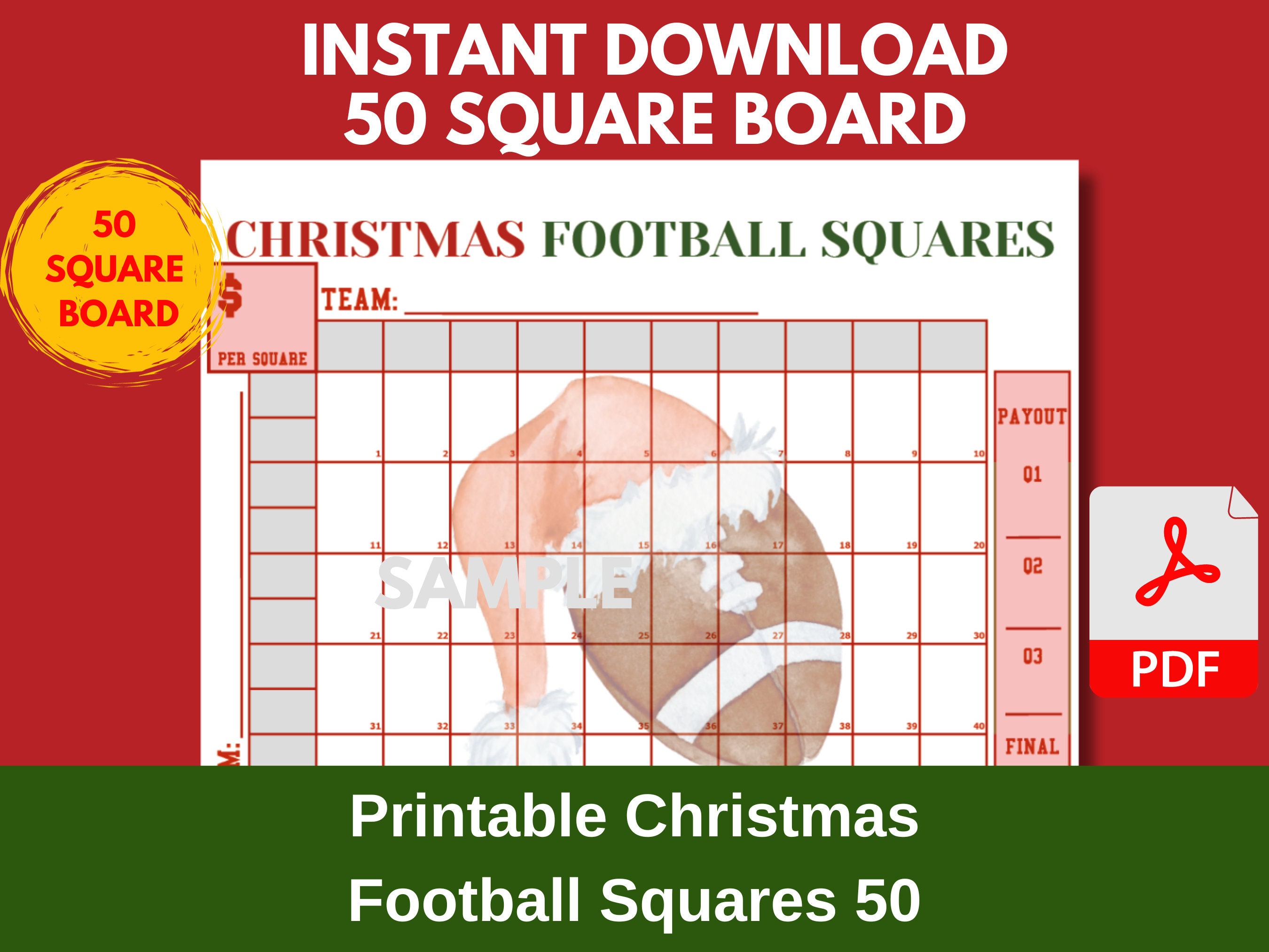 50 Football Squares Template Printable Christmas Football Fundraiser 50 Football Squares Template Printable Christmas Football Fundraiser