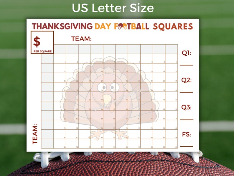 Printable Football Squares Template Thanksgiving Football Fundraiser