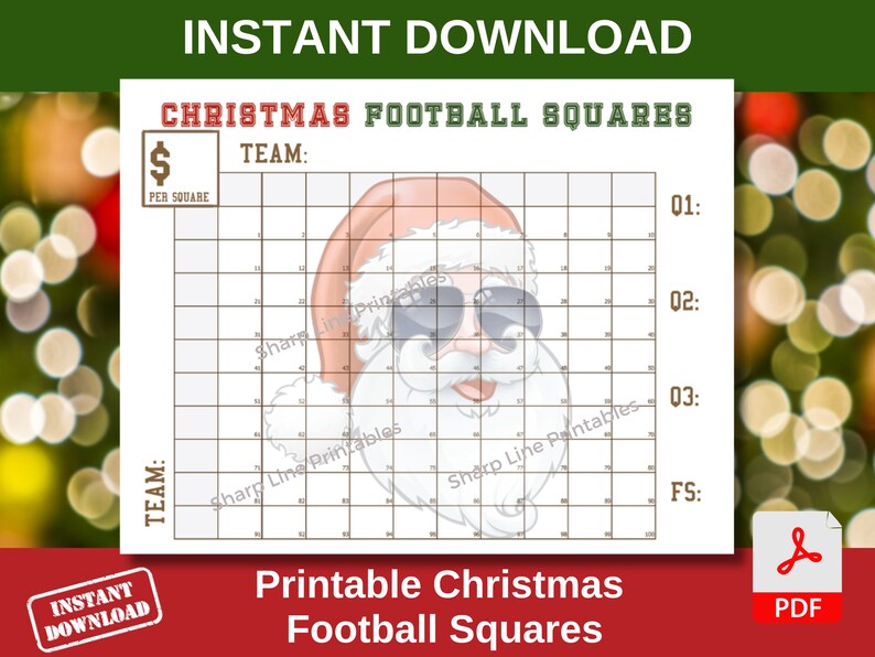 Printable Christmas Football Squares Template Football Fundraiser