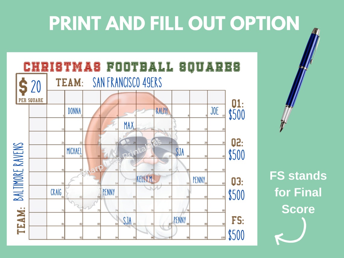 Football Squares Template Printable Editable PDF Christmas Football ...